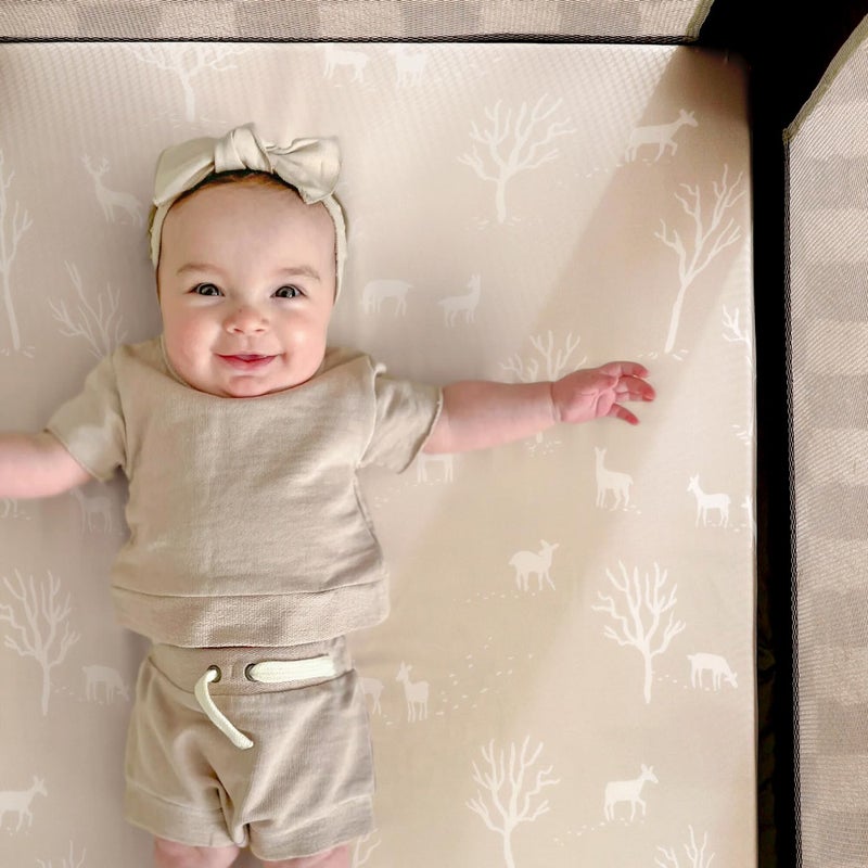 GRSSDER Stretchy Ultra Soft Jersey Knit Fitted Pack n Play Sheets 3 Pack, Portable/Mini Crib Sheets for Girls, Universal Fit for Pack N Plays Safe and Snug, Beautiful Blush Pink Floral and Cute Animals Print - Image 5